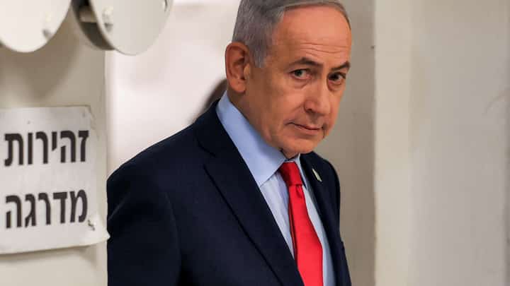 ISRAELI Prime Minister Benjamin Netanyahu arrives for a press conference in Jerusalem.