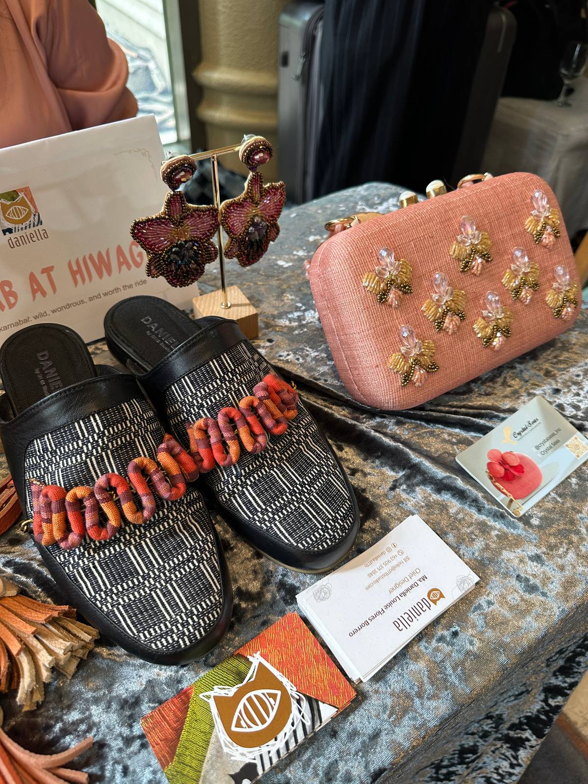 Fancy Filipino! Slip-ons by Daniella and clutch by Crystal Seas.