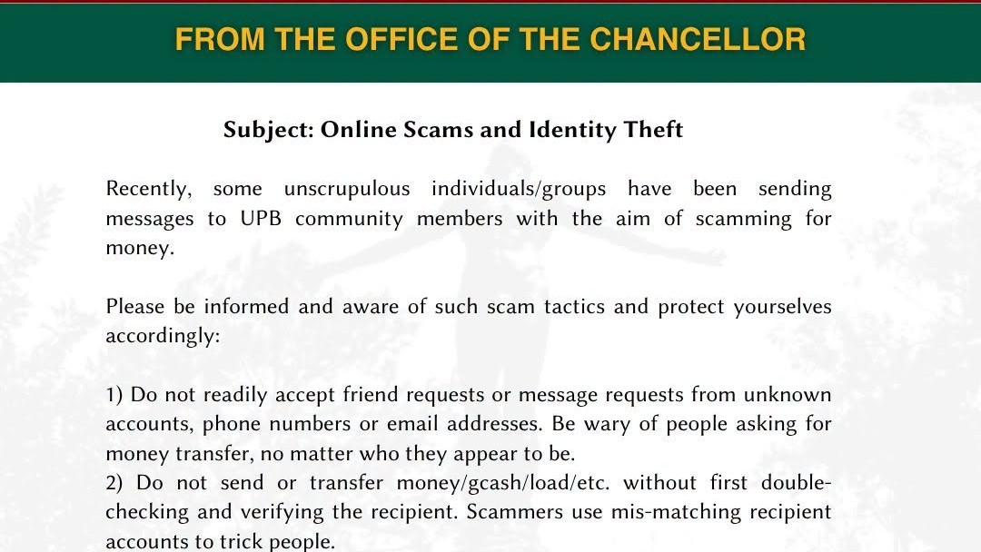 UP Baguio warns community against online scams