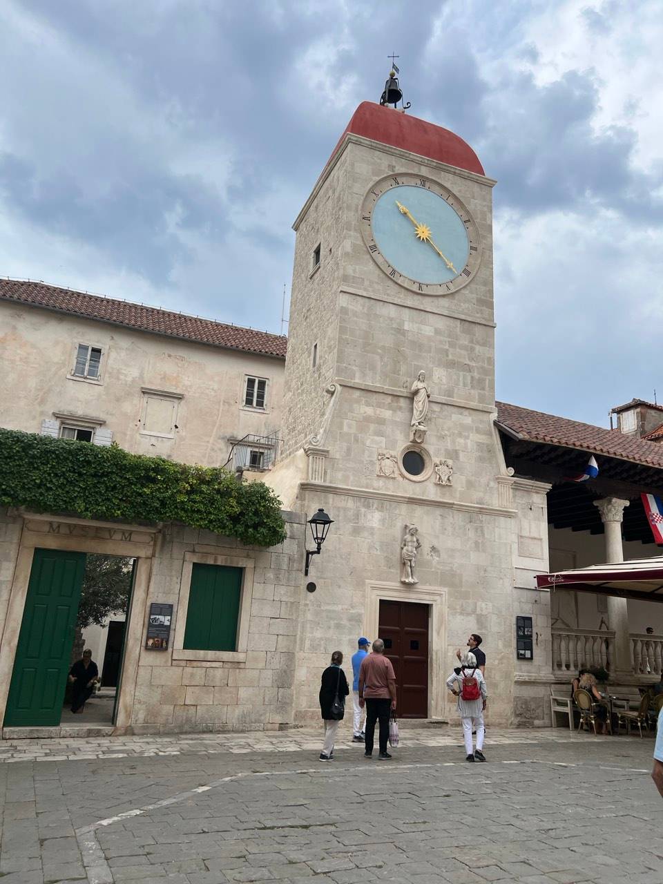 The iconic clocktower at the Church of St. Sebastian.