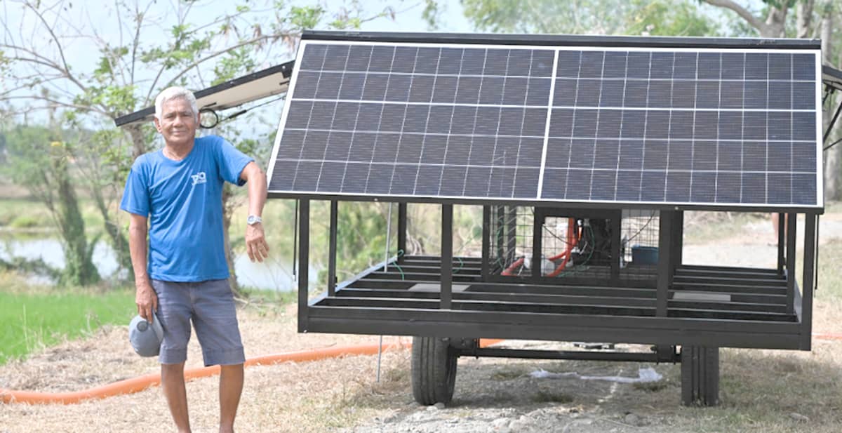 Solar empowers farmers. Eduardo Daileg and the farmers of Bagong Anyo Nampicuan Cuyapo Farmers Irrigators Association are reaping the benefits of a solar-powered mobile irrigation pump, ensuring that their farmlands are properly watered for quality yields.