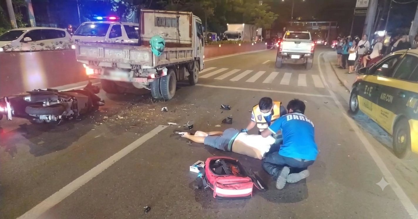 Female rider slams parked truck