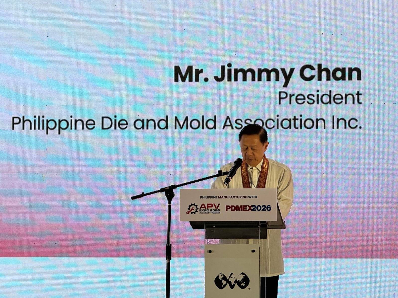 SPEAKING at the event, Philippine Die and Mold Association president Jimmy Chan discusses the role of precision tooling in local manufacturing.