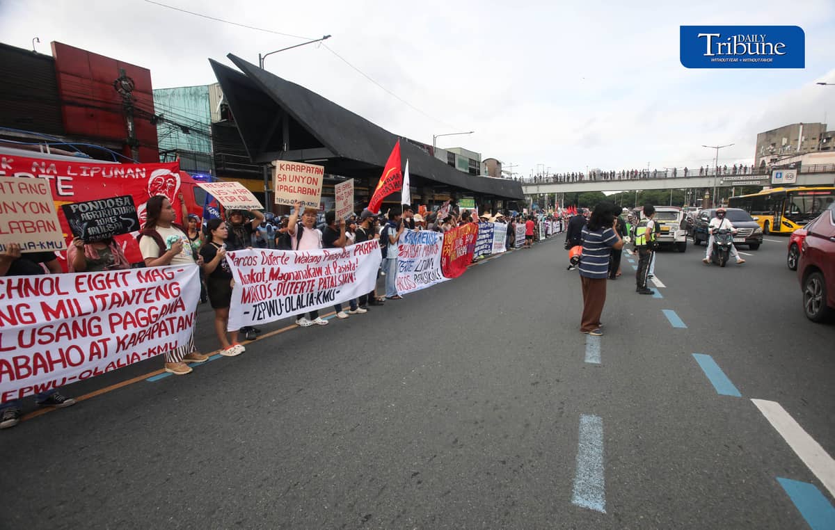 (July 27 2026) Militant group staged a protest at Philcoa along Commonwealth, Quezon City on Monday morning July 27 2026, as the President Ferdinand Marcos Jr. 's, prepared to deliver his fifth State of the Nation Address SONA. Photo/Analy Labor