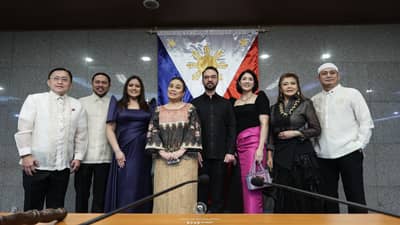 Members of the Senate minority bloc pose for a photo after the opening of the second regulat session of the 20th Congress, hours before the Presindent's SONA, on 27 July.