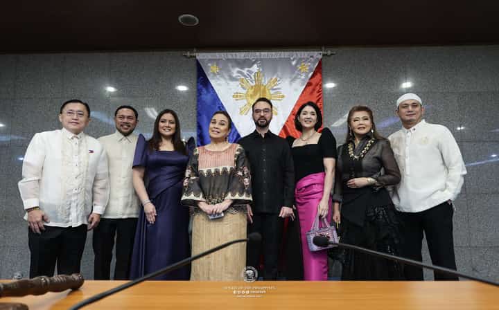 Members of the Senate minority bloc pose for a photo after the opening of the second regulat session of the 20th Congress, hours before the Presindent's SONA, on 27 July.