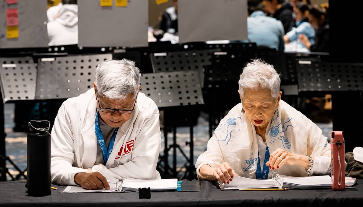 Rody Vera and Celeste Legaspi immerse themselves in one of the musical's most emotional scenes during the cast's table read.