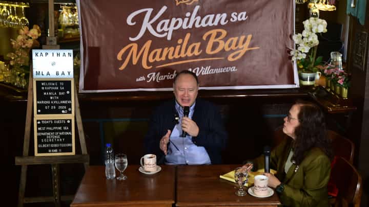 Defense Secretary Gilberto 'Gibo' Teodoro discusses the Philippines' West Philippine Sea policy and it's territorial rights at the Kapihan sa Manila Bay forum in Manila today, July 29. l Zedrich Xylak Madrid