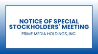 Prime Media Holdings, Inc. - Notice of Special Stockholders' Meeting