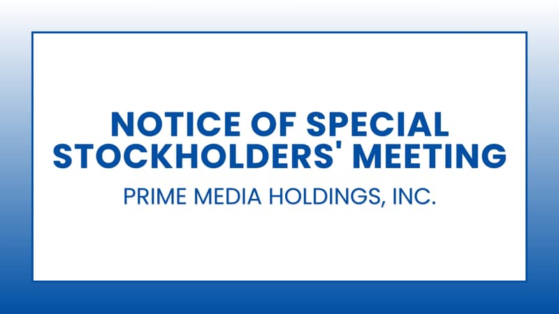Prime Media Holdings, Inc. - Notice of Special Stockholders' Meeting