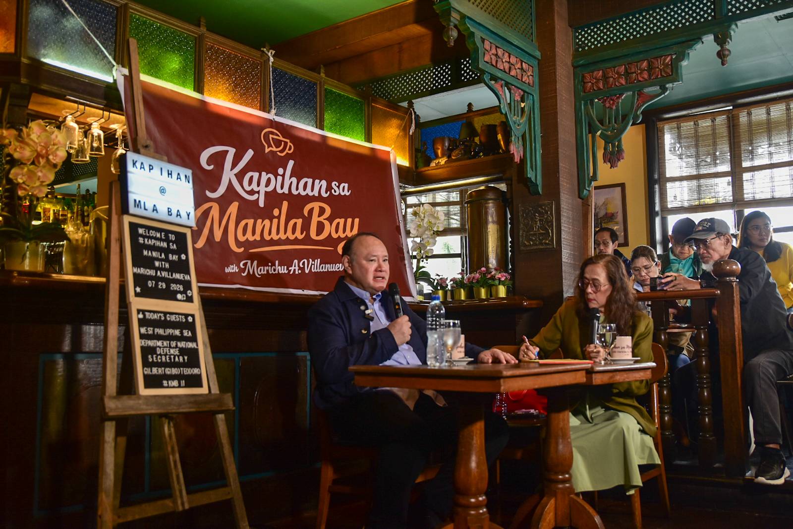 Defense Secretary Gilberto 'Gibo' Teodoro discusses the Philippines' West Philippine Sea policy and it's territorial rights at the Kapihan sa Manila Bay forum in Manila today, July 29. l Zedrich Xylak Madrid