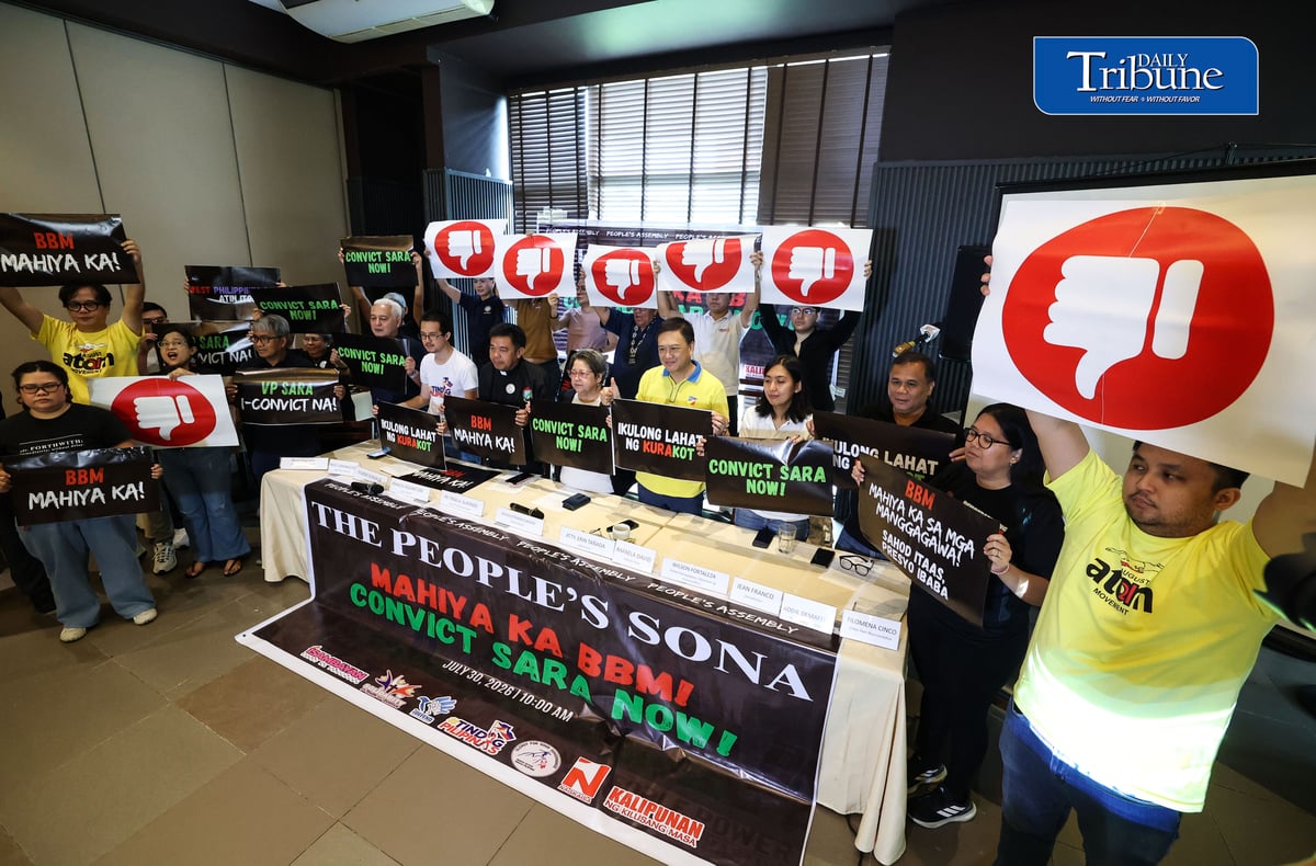 (July 30 2026) Democratic coalitions, people’s organizations, labor groups, faith-based institutions, and various sectoral formations, launch the People’s Assembly, a broad alliance advocating democracy, accountability, social justice, and public participation, during the launching they call for the impeachment of Vice President Sara Duterte, on Thursday, July 30, 2026. The group said the administration has fallen short on reforms, citing the unmentioned Anti-Political Dynasty Bill, Party-list Reform, and CADENA Bill, and urged action on high prices, corruption, political reforms, and workers’ wages. Photo/Analy Labor