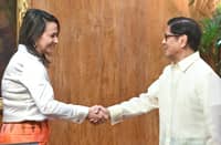 PRESIDENT Ferdinand Marcos Jr (right) bids goodbye to Ambassador of The Netherlands to the Philippines, Her Excellency Maria Alfonsa Geraedts during her farewell call in Malacañang on Thursday.