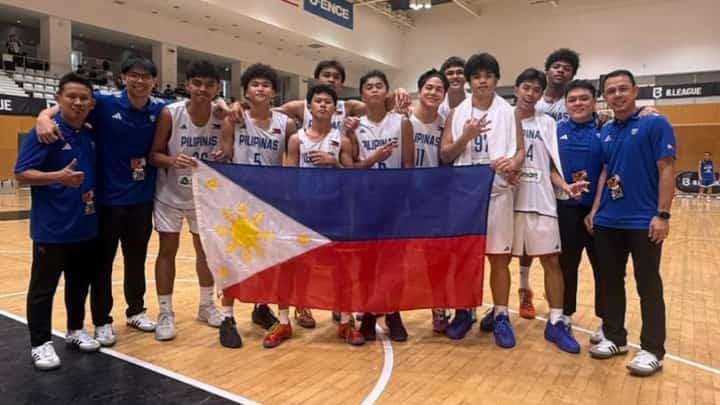 GILAS Pilipinas U16 squad celebrates after beating Rizing Zephyr Fukuoka, 78-72, to secure the bronze medal in the Japan B.League U16 Challenge Cup at the Sumida City Gymnasium in Tokyo on Thursday.