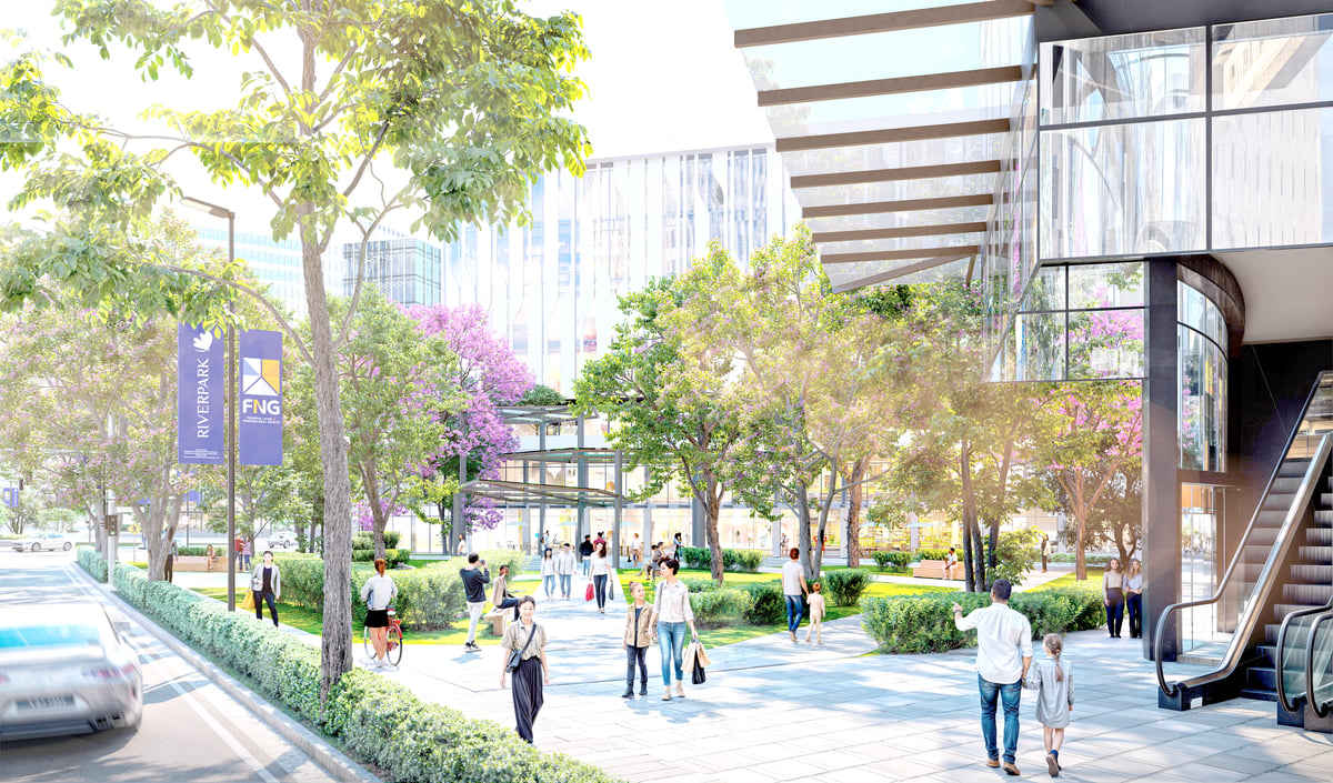 Planned commercial spaces within Riverpark are envisioned to support a more connected lifestyle, where work, leisure, and everyday essentials naturally come together. (Artist’s perspective)
