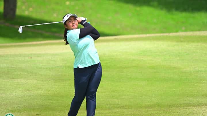 LIZA Sarines fires an even-par 72 to keep her hold of the lead in the National Strokeplay Championship at the Pinatubo layout of Pradera Verde in Lubao, Pampanga on Thursday.