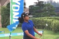 BRITANNY Pauline Tamayo battles strong winds en route to carding a six-over-par 78 in the opening round of the Yonex International Junior Championship at the Yonex Country Club on Wednesday.