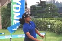 BRITANNY Pauline Tamayo battles strong winds en route to carding a six-over-par 78 in the opening round of the Yonex International Junior Championship at the Yonex Country Club on Wednesday.
