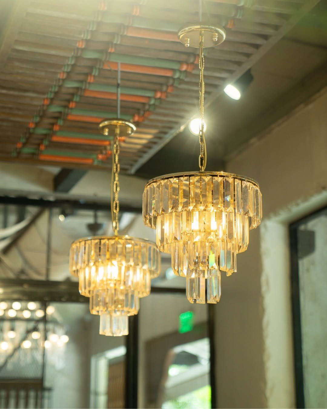 Golden crystals chandeliers add an old-world charm.