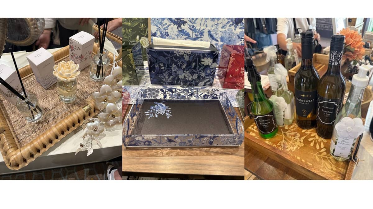 Diffuser set from Casa Selma, matching tray and tissue box from Millie Monday, and natural home products from Dwellbeing