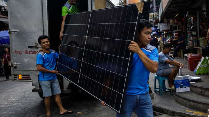 Here comes the sun Solar panels line storefronts in Quiapo, Manila as consumers increasingly turn to the sun for relief from an energy crisis that has sent demand for alternative power soaring.