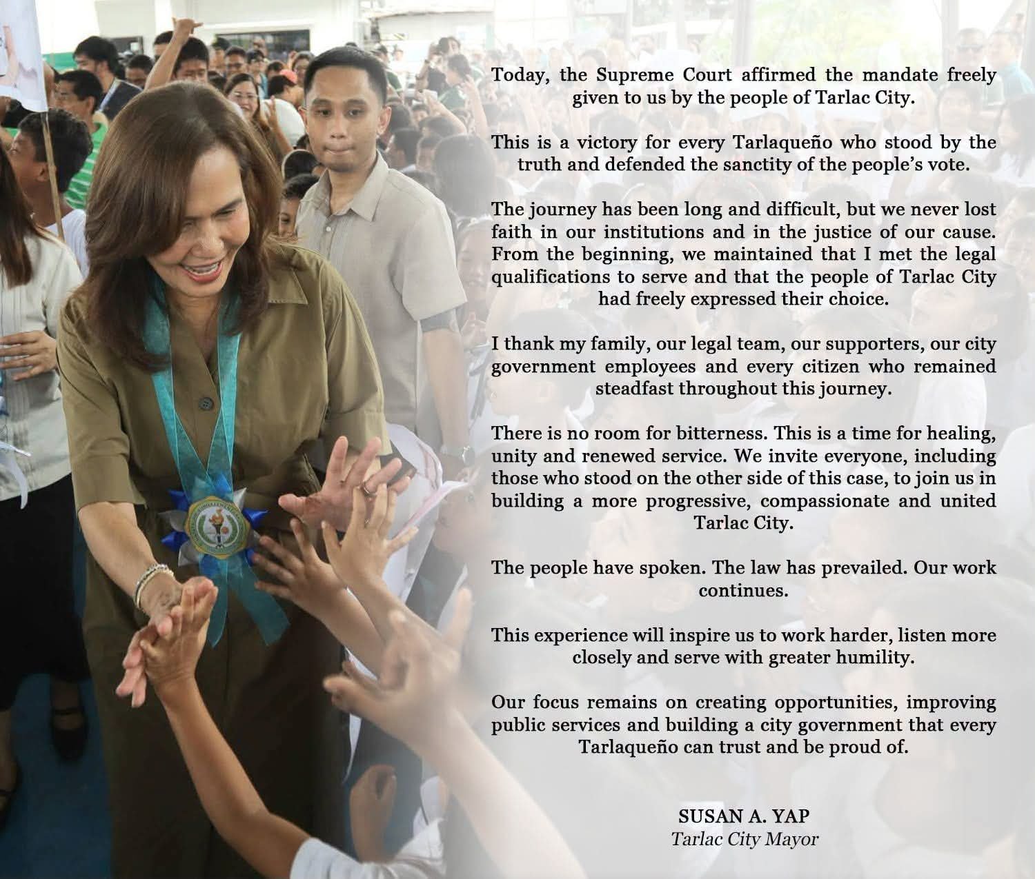 Supreme Court reinstates Yap as Tarlac City mayor