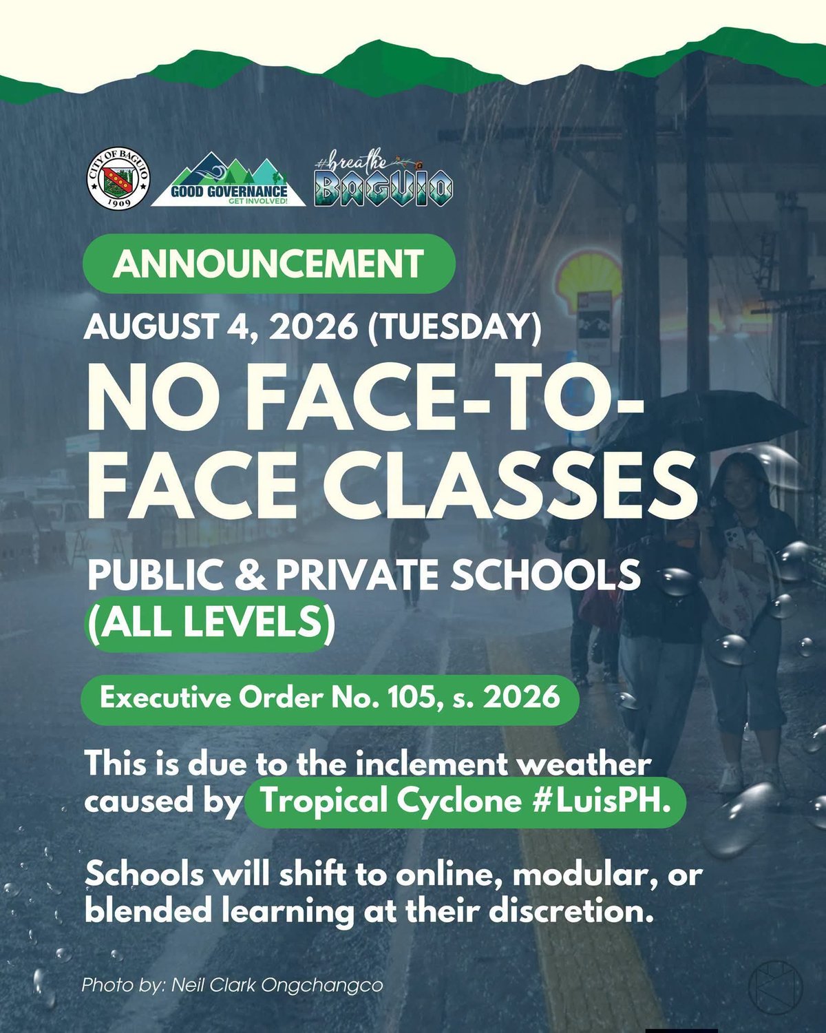 Benguet towns, Baguio suspend face-to-face classes due to heavy rains