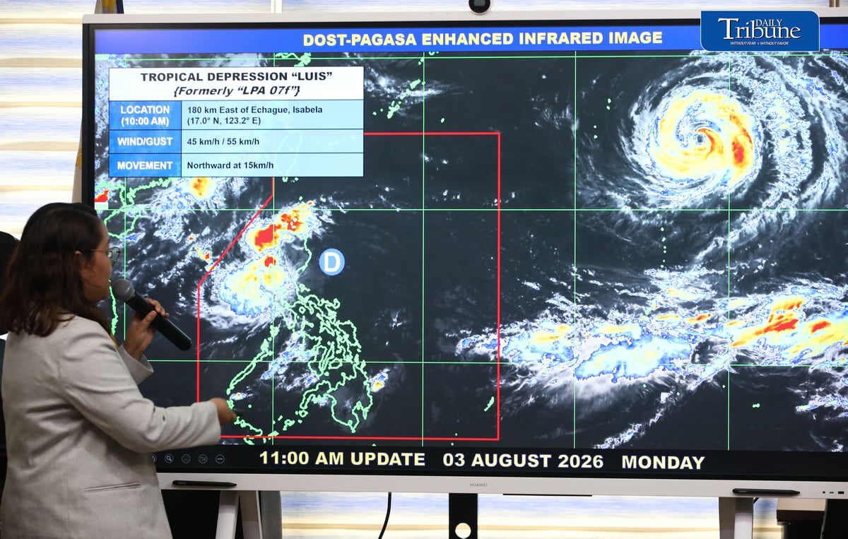 (August 03 2026) Philippine Atmospheric, Geophysical and Astronomical Services Administration (PAGASA) weather specialist Charmagne Marie Varilla provided updates on Tropical Depression Luis during a press conference held at the PAGASA office in Quezon City on Monday, August 3, 2026. At the briefing, PAGASA said Tropical Depression Luis continues to move over the Philippine Area of Responsibility (PAR), prompting authorities to closely monitor its track and potential impacts, including heavy rainfall and strong winds in affected areas. Photo/Analy Labor