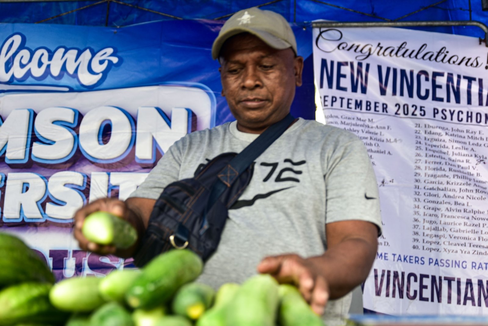 Ayta farmers from Magsasakang Ayta ng Floridablanca, Pampanga sells fresh vegetables and other farm products at Adamson University in Manila on Monday, Aug. 3.

The mobile market aims to support the livelihoods of Ayta farming families while giving consumers direct access to fresh, locally grown produce.

The market will continue on Tuesday. | Zedrich Xylak Madrid