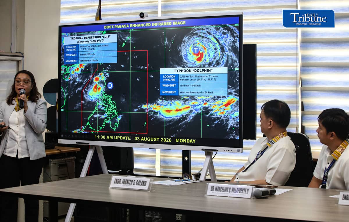 TROPICAL DEPRESSION LUIS
PAGASA weather specialist Charmagne Marie Varilla provides an update on Tropical Depression Luis during a press briefing at the PAGASA office in Quezon City on 3 August 2026.
The state weather bureau said Luis continues to move within the Philippine Area of Responsibility (PAR), prompting authorities to closely monitor its track and potential impacts, including heavy rainfall, strong winds and possible flooding in affected areas.
📸: Analy Labor