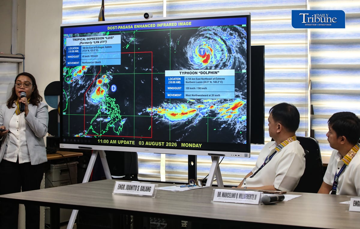 TROPICAL DEPRESSION LUIS
PAGASA weather specialist Charmagne Marie Varilla provides an update on Tropical Depression Luis during a press briefing at the PAGASA office in Quezon City on 3 August 2026.
The state weather bureau said Luis continues to move within the Philippine Area of Responsibility (PAR), prompting authorities to closely monitor its track and potential impacts, including heavy rainfall, strong winds and possible flooding in affected areas.
📸: Analy Labor