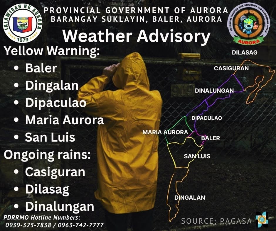 Five towns in Aurora on Yellow Heavy Rainfall Warning