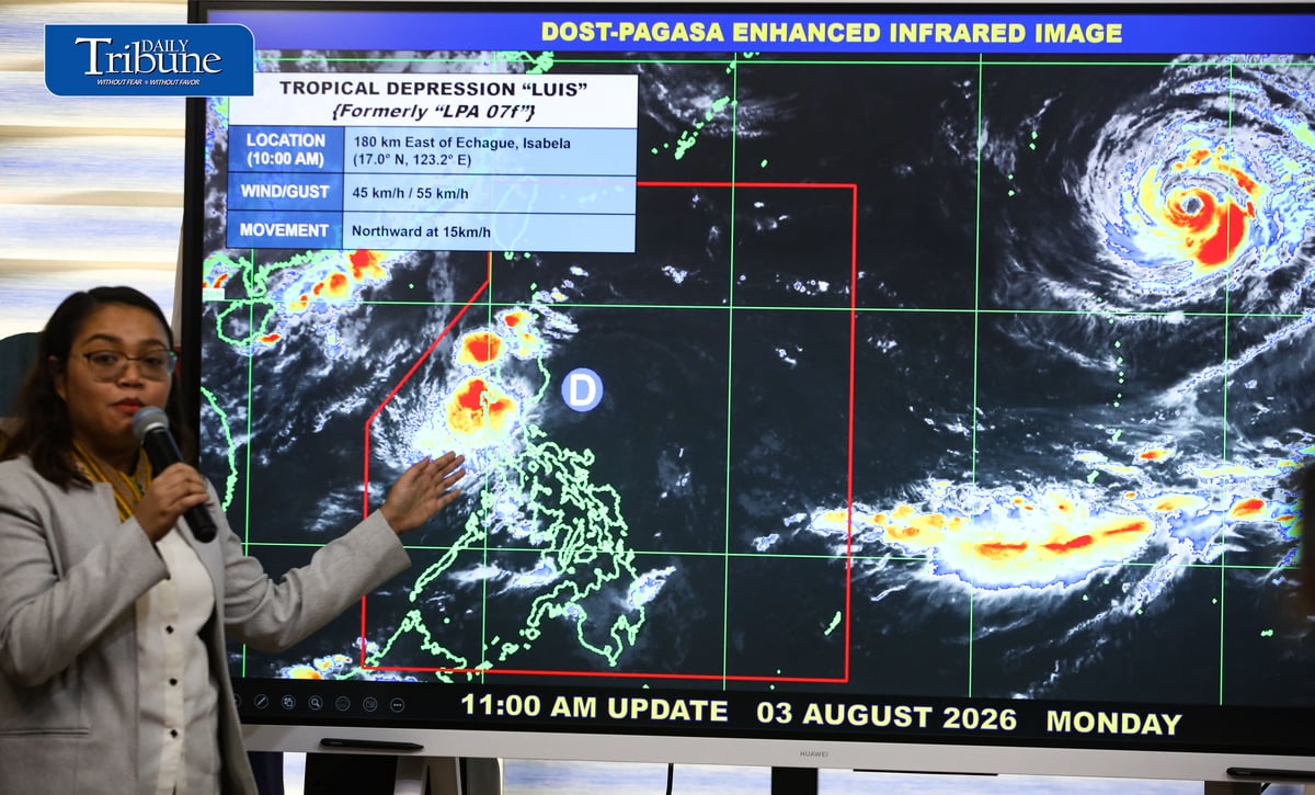 TROPICAL DEPRESSION LUIS
PAGASA weather specialist Charmagne Marie Varilla provides an update on Tropical Depression Luis during a press briefing at the PAGASA office in Quezon City on 3 August 2026.
The state weather bureau said Luis continues to move within the Philippine Area of Responsibility (PAR), prompting authorities to closely monitor its track and potential impacts, including heavy rainfall, strong winds and possible flooding in affected areas.
📸: Analy Labor