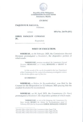 SC clears Errol Comafay Jr.; COMELEC orders new Tabuk City council proclamation