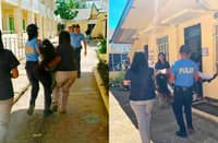 POLICE officers carry students after approximately 20 individuals fainted at Jamindan National High School in Capiz province on Tuesday. Authorities reported the students collapsed after witnessing a violent fight between two male classmates.