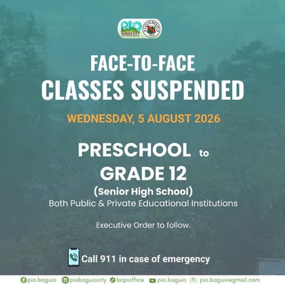 Baguio, Benguet suspend F2F classes for 5 August