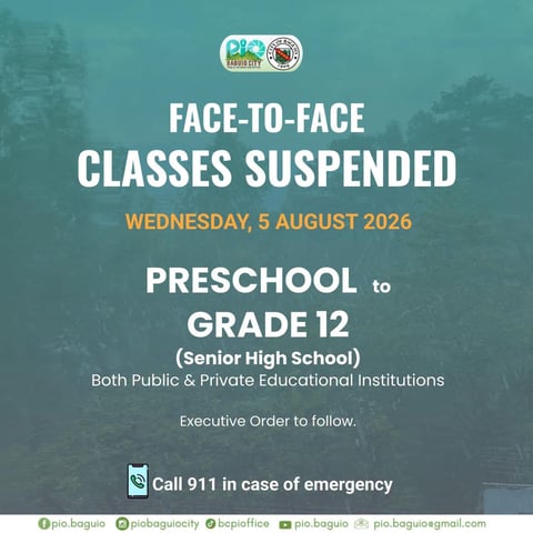 Baguio, Benguet suspend F2F classes for 5 August