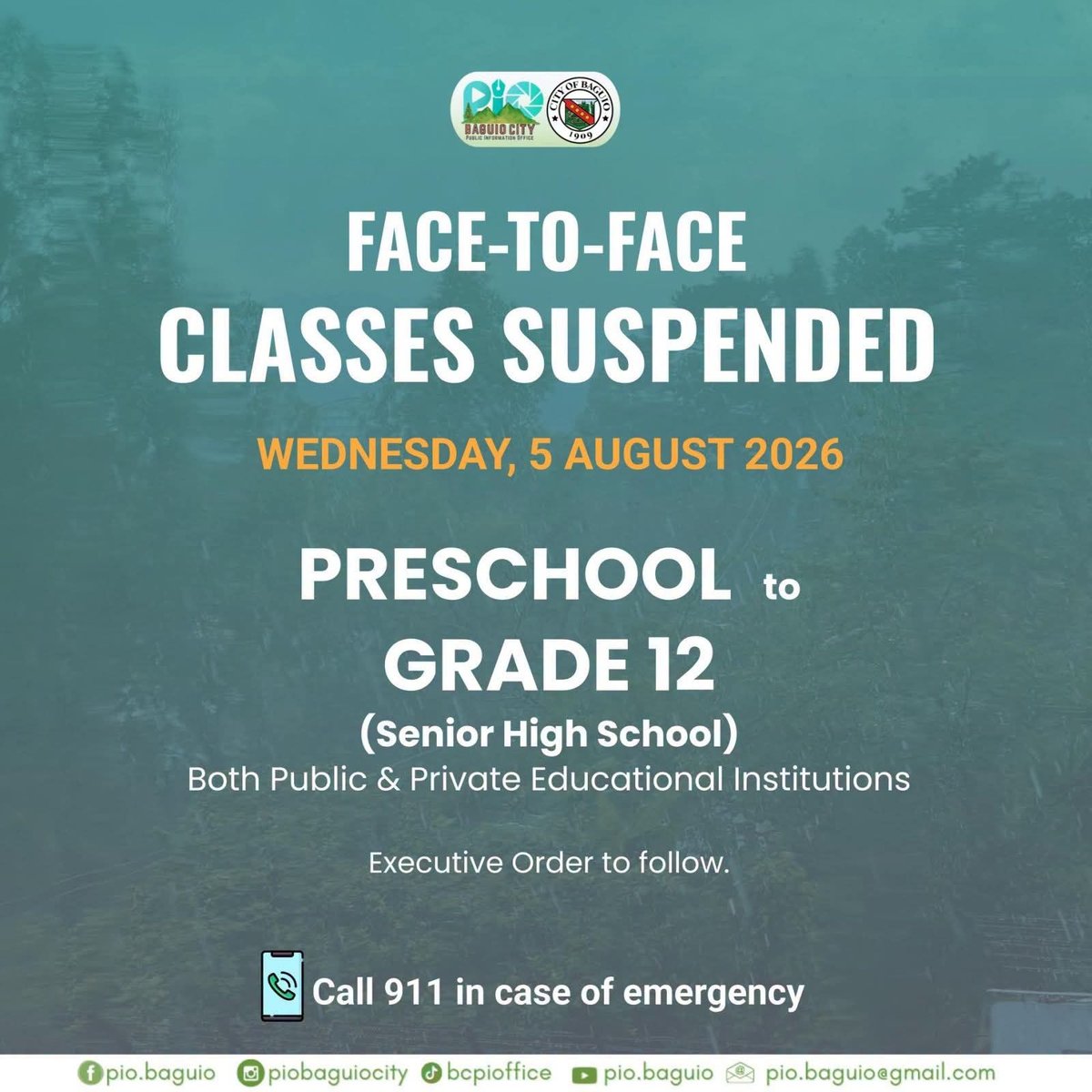 Baguio, Benguet suspend F2F classes for 5 August