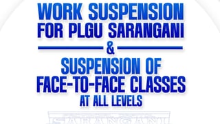 Provincial government suspends work, classes in Sarangani province