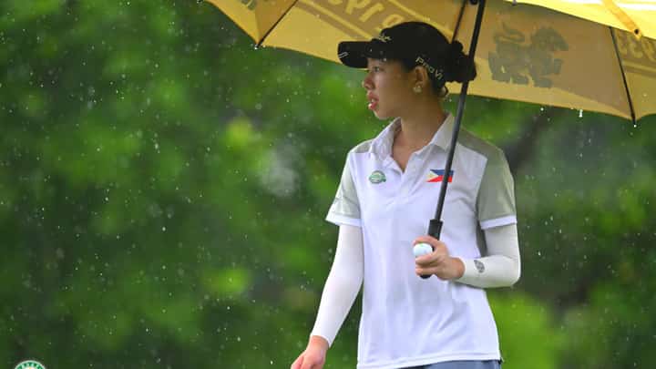 NICOLE Gan braves the heavy morning downpour to hammer a 2&1 win over Tashanah Balangauan and advance to the Match Play Championship at the Luisita Golf and Country Club in Tarlac on Thursday.