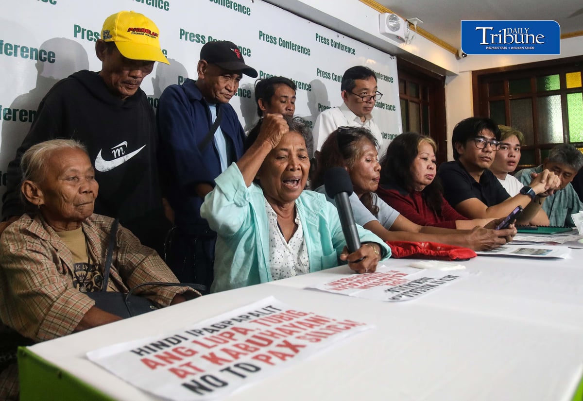 (August 06 2026) Indigenous Aeta leaders and farmers from Capas, Tarlac speak during a press conference with petitioners and environmental advocates at Kamuning Bakery Cafe in Quezon City on Thursday, August 6, 2026. They call for the cancellation of the controversial Pax Silica project, citing its alleged impact on indigenous communities, farmlands, and the environment. Photo/Analy Labor