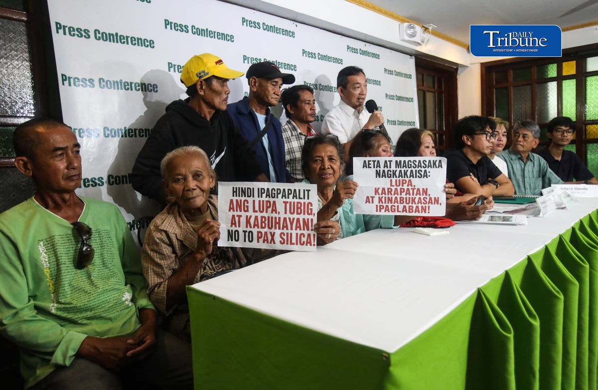(August 06 2026) Indigenous Aeta leaders and farmers from Capas, Tarlac speak during a press conference with petitioners and environmental advocates at Kamuning Bakery Cafe in Quezon City on Thursday, August 6, 2026. They call for the cancellation of the controversial Pax Silica project, citing its alleged impact on indigenous communities, farmlands, and the environment. Photo/Analy Labor