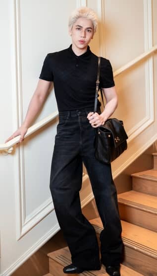 BJ Pascual wore Generation Gucci Look 25 GG jacquard polo shirt and denim pants with Web insert, Gucci Paparazzo and Ragazzo loafer.