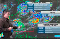 PAGASA Weather Specialist Daniel James Villamil reporting three weather systems outside the Philippine Area of Responsibility during 5 p.m. weather update on 8 August.