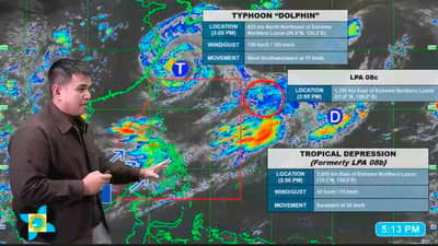PAGASA Weather Specialist Daniel James Villamil reporting three weather systems outside the Philippine Area of Responsibility during 5 p.m. weather update on 8 August.