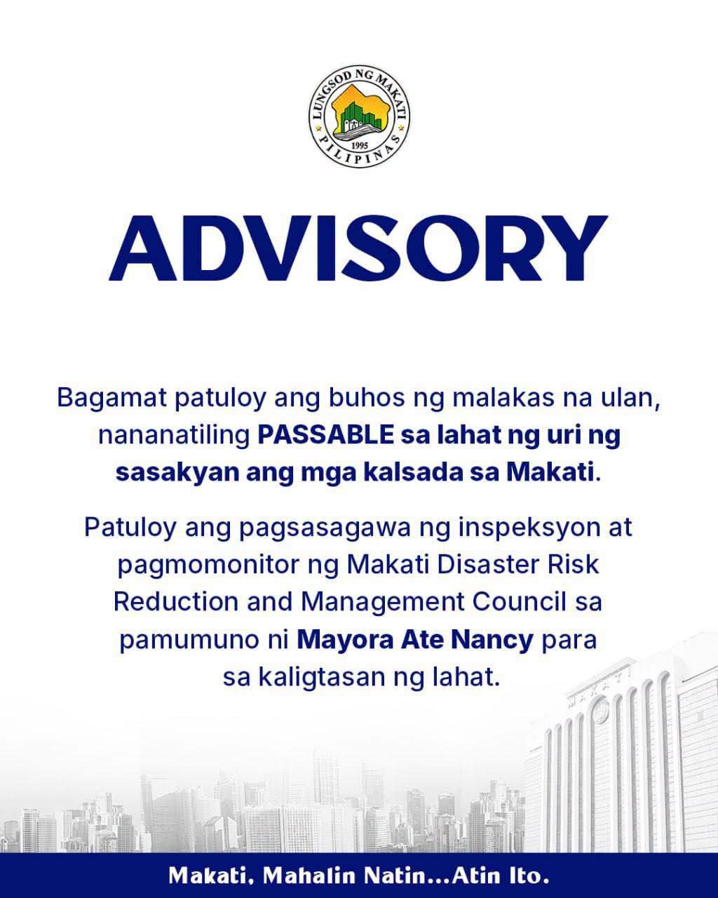 Makati roads remain passable despite heavy rain — LGU