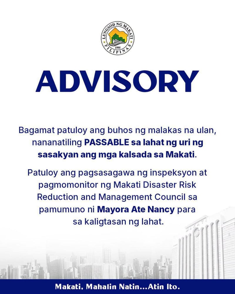 Makati roads remain passable despite heavy rain — LGU