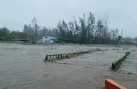 A bridge in Barangay Sta. Fe in Zambales was rendered impassable on Sunday after strong floodwaters damaged the structure despite efforts to protect it with sandbags.
