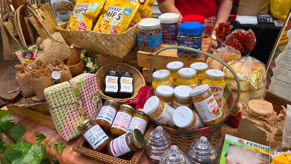 Filipino-made jams, honey, preserves, cookies and other regional products fill the Philippine booth.