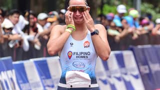 NICOLE Rojo breaks down in tears after ruling the age-group division of the IRONMAN 70.3 Lapu-Lapu in Cebu over the weekend.
